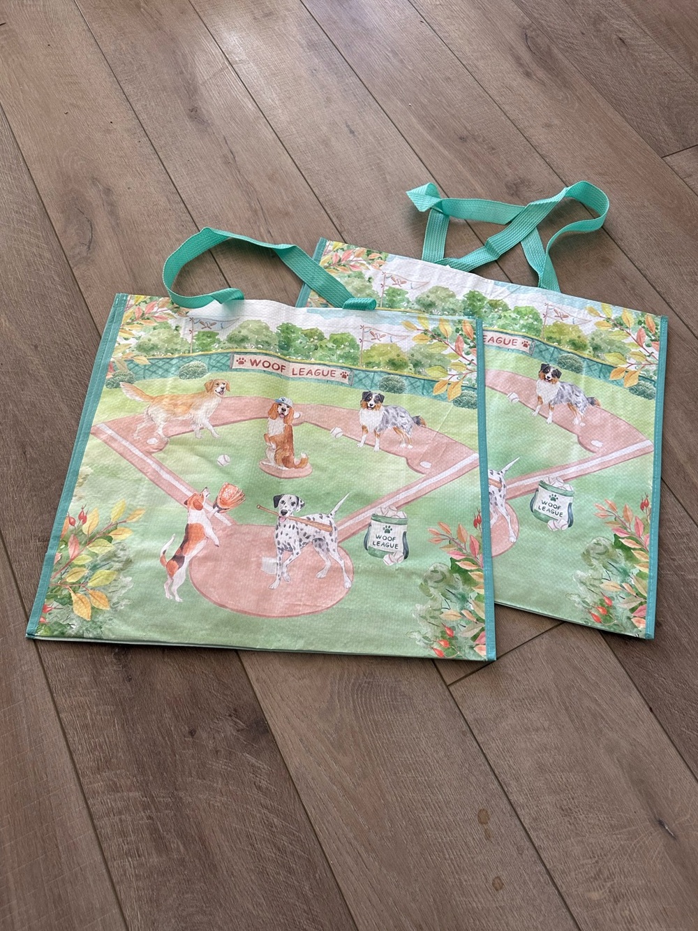 Homegoods TJMaxx Marshalls Dogs Playing Baseball Tote Bags Set of 2 NWOT - Picture 2 of 2